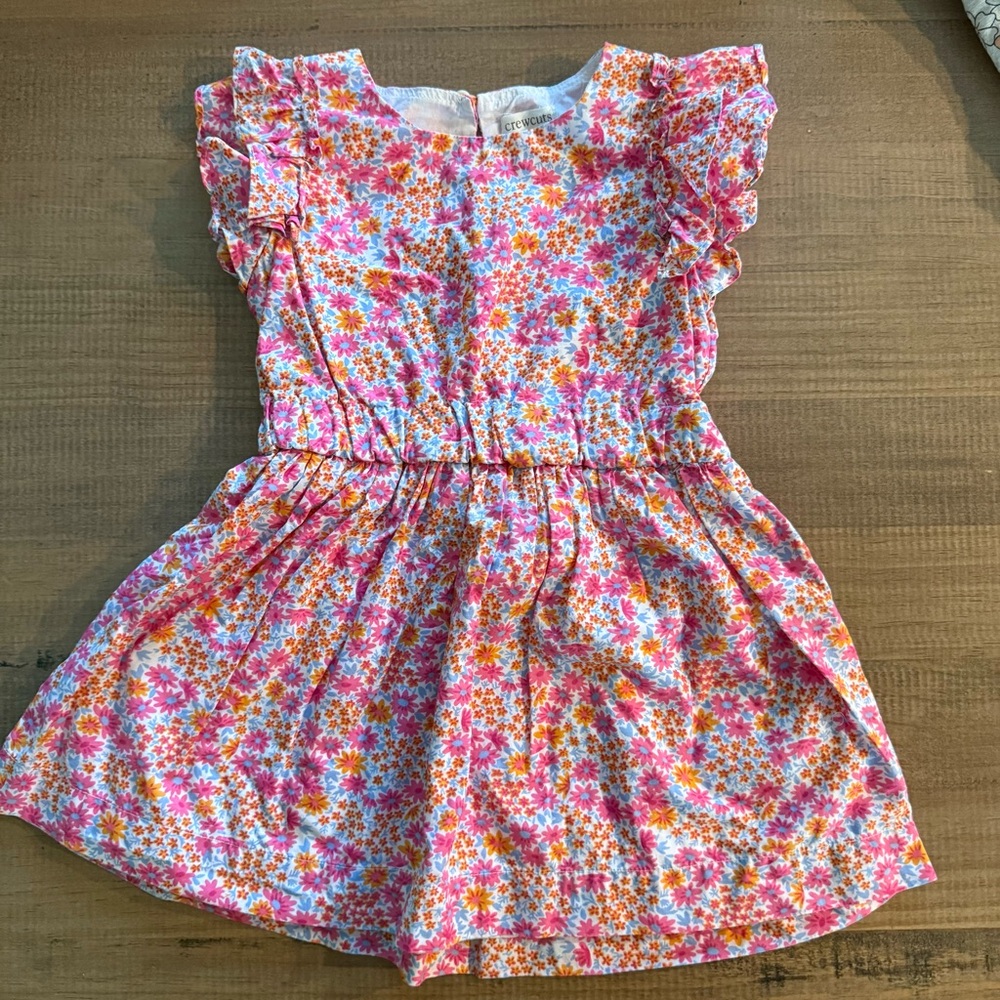 2T Crewcuts Floral Print Dress with Ruffle Sleeves